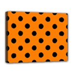 Polka Dots - Black on Orange Canvas 14  x 11  (Stretched)