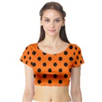 Polka Dots - Black on Safety Orange Short Sleeve Crop Top (Tight Fit)