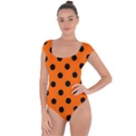 Polka Dots - Black on Safety Orange Short Sleeve Leotard (Ladies)