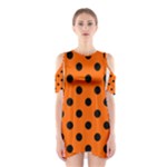 Polka Dots - Black on Safety Orange Women s Cutout Shoulder Dress