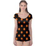 Polka Dots - Safety Orange on Black Boyleg Leotard (Ladies)