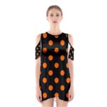 Polka Dots - Safety Orange on Black Women s Cutout Shoulder Dress