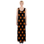 Polka Dots - Safety Orange on Black Maxi Thigh Split Dress