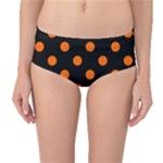 Polka Dots - Safety Orange on Black Mid-Waist Bikini Bottoms