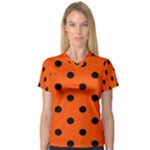 Polka Dots - Black on Tangelo Orange Women s V-Neck Sport Mesh Tee