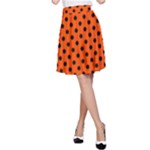 Polka Dots - Black on Tangelo Orange A-Line Skirt