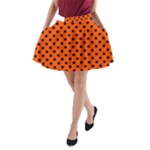 Polka Dots - Black on Tangelo Orange A-Line Pocket Skirt