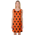 Polka Dots - Black on Tangelo Orange Sleeveless Satin Nightdress