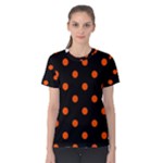 Polka Dots - Tangelo Orange on Black Women s Cotton Tee