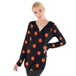 Polka Dots - Tangelo Orange on Black Women s Tie Up Tee