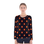 Polka Dots - Tangelo Orange on Black Women s Long Sleeve T-shirt