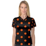 Polka Dots - Tangelo Orange on Black Women s V-Neck Sport Mesh Tee