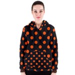 Polka Dots - Tangelo Orange on Black Women s Zipper Hoodie