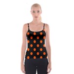 Polka Dots - Tangelo Orange on Black Spaghetti Strap Top