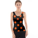 Polka Dots - Tangelo Orange on Black Tank Top