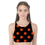 Polka Dots - Tangelo Orange on Black Tank Bikini Top