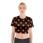 Polka Dots - Tangelo Orange on Black Cotton Crop Top