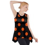 Polka Dots - Tangelo Orange on Black Side Drop Tank Tunic