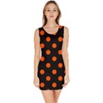 Polka Dots - Tangelo Orange on Black Bodycon Dress