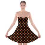 Polka Dots - Tangelo Orange on Black Strapless Bra Top Dress