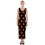 Polka Dots - Tangelo Orange on Black Fitted Maxi Dress