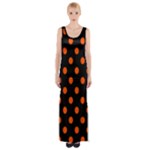 Polka Dots - Tangelo Orange on Black Maxi Thigh Split Dress