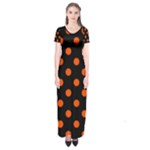 Polka Dots - Tangelo Orange on Black Short Sleeve Maxi Dress