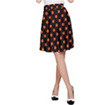 Polka Dots - Tangelo Orange on Black A-Line Skirt