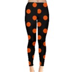 Polka Dots - Tangelo Orange on Black Women s Leggings