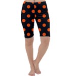 Polka Dots - Tangelo Orange on Black Cropped Leggings