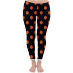 Polka Dots - Tangelo Orange on Black Winter Leggings