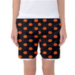 Polka Dots - Tangelo Orange on Black Women s Basketball Shorts