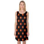 Polka Dots - Tangelo Orange on Black Sleeveless Satin Nightdress