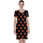 Polka Dots - Tangelo Orange on Black Short Sleeve Nightdress