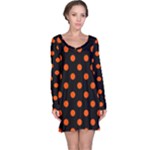 Polka Dots - Tangelo Orange on Black Long Sleeve Nightdress