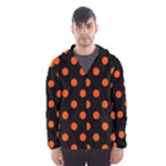 Polka Dots - Tangelo Orange on Black Hooded Wind Breaker (Men)