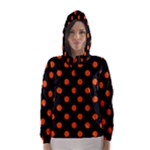 Polka Dots - Tangelo Orange on Black Hooded Wind Breaker (Women)