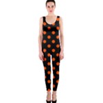 Polka Dots - Tangelo Orange on Black OnePiece Catsuit