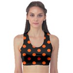 Polka Dots - Tangelo Orange on Black Women s Sports Bra