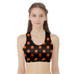 Polka Dots - Tangelo Orange on Black Women s Sports Bra with Border