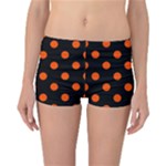 Polka Dots - Tangelo Orange on Black Reversible Boyleg Bikini Bottoms