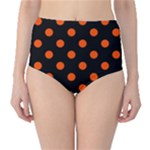 Polka Dots - Tangelo Orange on Black High-Waist Bikini Bottoms