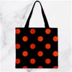 Polka Dots - Tangelo Orange on Black Zipper Grocery Tote Bag