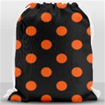 Polka Dots - Tangelo Orange on Black Drawstring Bag (Large)