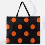 Polka Dots - Tangelo Orange on Black Zipper Large Tote Bag