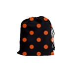 Polka Dots - Tangelo Orange on Black Drawstring Pouch (M)