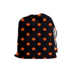 Polka Dots - Tangelo Orange on Black Drawstring Pouch (L)