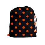 Polka Dots - Tangelo Orange on Black Drawstring Pouch (XL)