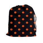 Polka Dots - Tangelo Orange on Black Drawstring Pouch (XXl)