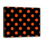 Polka Dots - Tangelo Orange on Black Deluxe Canvas 20  x 16  (Stretched)